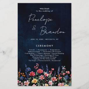 Wildblume Rustic Country Boho Hochzeitsprogramm