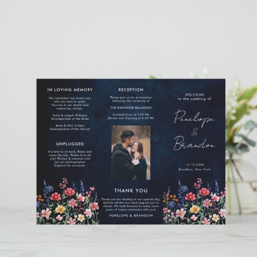Wildblume Rustic Country Foto Hochzeitsprogramm (Stehend Vorderseite)