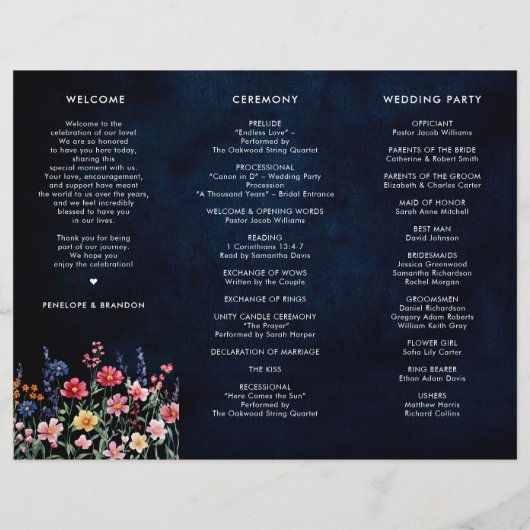 Wildblume Rustic Country Foto Hochzeitsprogramm (Rückseite)