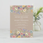 Wildblume Rustic Country Taupe Hochzeit QR Code Einladung (Stehend Vorderseite)