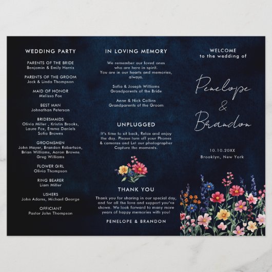 Wildblume Rustic Country Tri Fold Wedding Programm (Vorderseite)