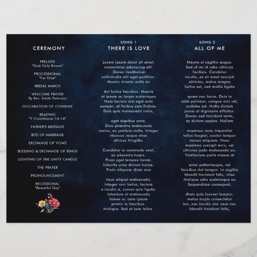 Wildblume Rustic Country Tri Fold Wedding Programm (Rückseite)