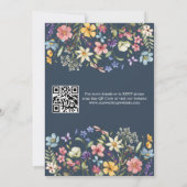 Wildblume Rustic Navy Blue Wedding QR Code Einladung (Rückseite)
