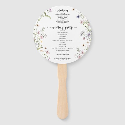Wildblume Rustic Round Wedding Program Fan Fächer (Rückseite)