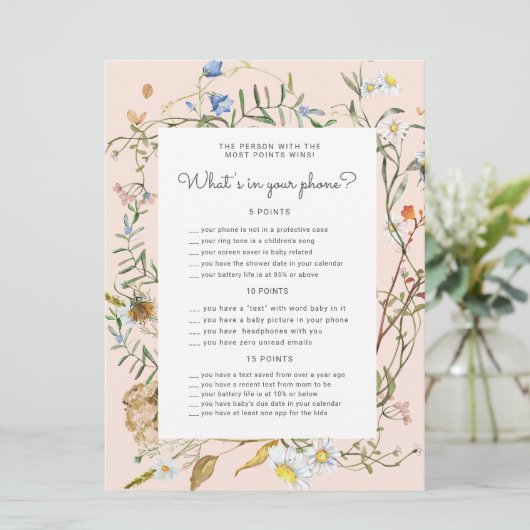 Wildblume rustikale Babydusche Spielkarte (Stehend Vorderseite)