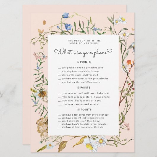 Wildblume rustikale Babydusche Spielkarte (Vorne/Hinten)