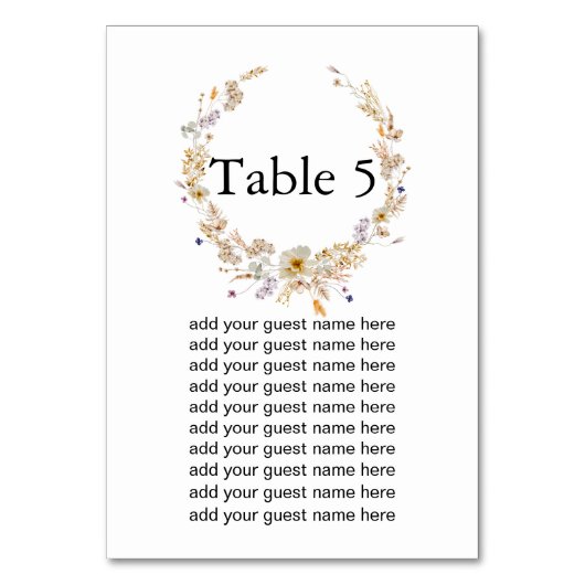 Wildblume rustikale blühende Blume Tischnummer (Vorderseite)