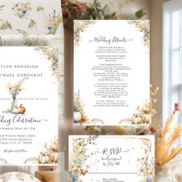 Wildblume Rustikale Herbstkürbis Hochzeitsdetails Einladung