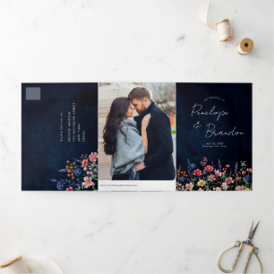 Wildblume Rustikale Hochzeit der Boho-Seestreitkrä Dreifach Gefaltete Ankündigung