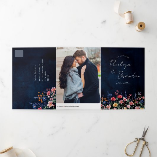 Wildblume Rustikale Hochzeit der Boho-Seestreitkrä Dreifach Gefaltete Ankündigung (Außenbereich)