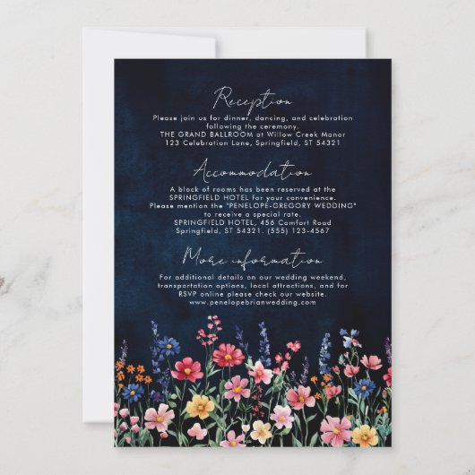 Wildblume Rustikale Hochzeit der Boho-Seestreitkrä Einladung (Rückseite)