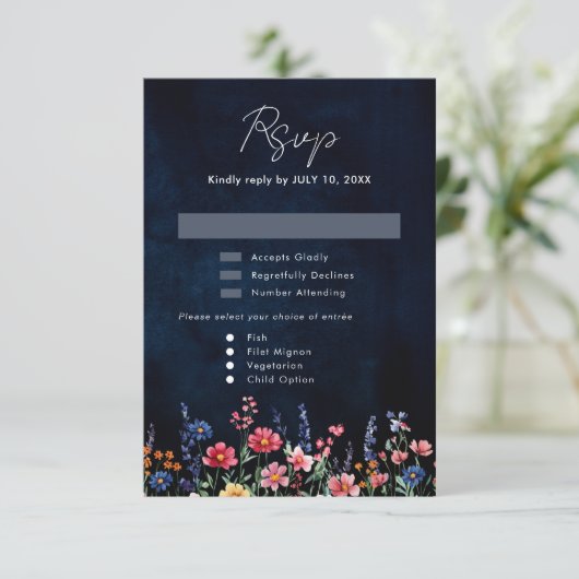 Wildblume Rustikale Hochzeit der Boho-Seestreitkrä RSVP Karte (Stehend Vorderseite)