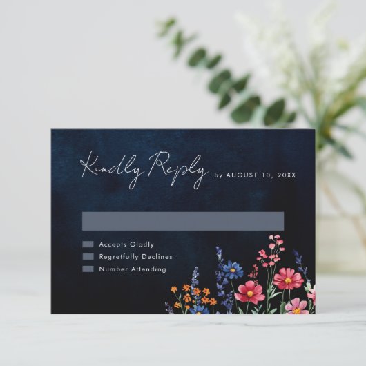 Wildblume Rustikale Hochzeit der Boho-Seestreitkrä RSVP Karte (Stehend Vorderseite)