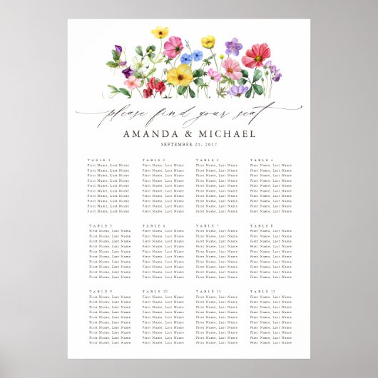 Wildblume Rustikale Hochzeitstabelle Poster (Vorne)
