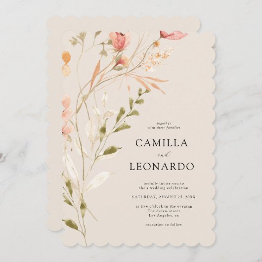 Wildblume Rustikale Wildblume Hochzeit Einladung (Vorne/Hinten)