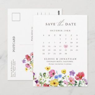 Wildblume Rustikaler Blumenkalender Save the Date Postkarte