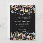 Wildblume Rustikaler Chic Black Wedding QR Code Einladung (Vorderseite)