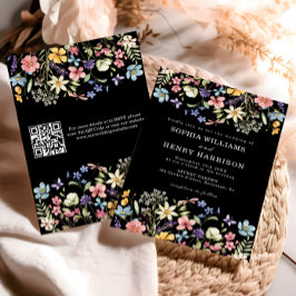 Wildblume Rustikaler Chic Black Wedding QR Code Einladung