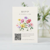 Wildblume Rustikaler Chic Floral Boho Foto QR Code RSVP Karte (Stehend Vorderseite)