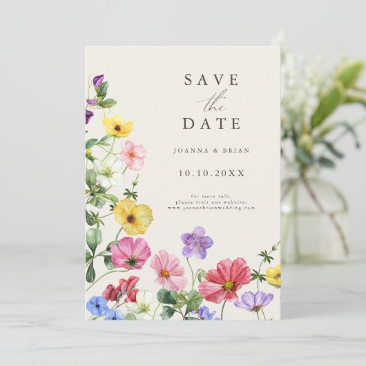 Wildblume Rustikaler Chic Floral Boho Save the Dat Date (Stehend Vorderseite)