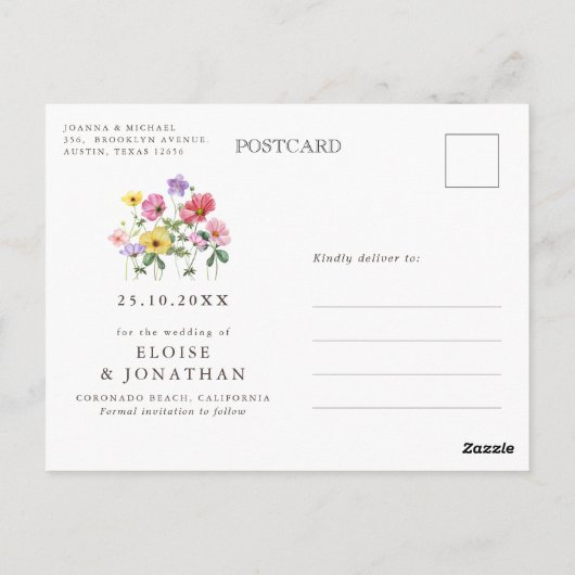 Wildblume Rustikaler Chic Floral Boho Save the Dat Postkarte (Rückseite)