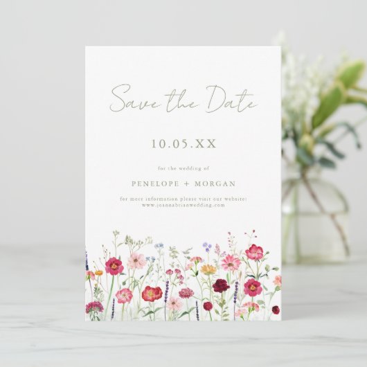 Wildblume Rustikaler Garten Hochzeit Save The Date (Stehend Vorderseite)