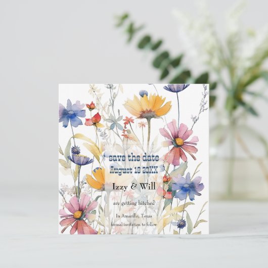 Wildblume Rustikaler Western Aquarell Save The Date (Stehend Vorderseite)