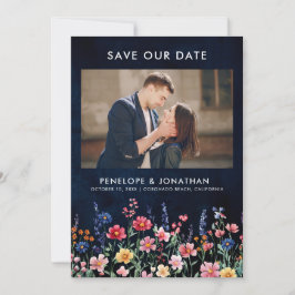 Wildblume Rustikales Boho Floral Navy Foto Save The Date