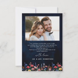 Wildblume Rustikales Boho Navy Hochzeitsschiff Fot Dankeskarte