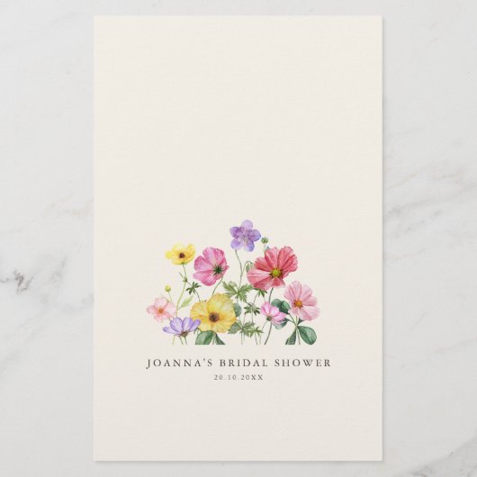 Wildblume Rustikales Brautparty-Spiel (Rückseite)