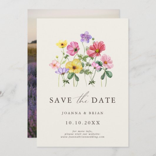 Wildblume Rustikales Chic Floral Boho Country Foto Save The Date (Vorne/Hinten)