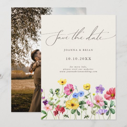 Wildblume Rustikales Chic Floral Foto Save the Dat Date (Vorne/Hinten)
