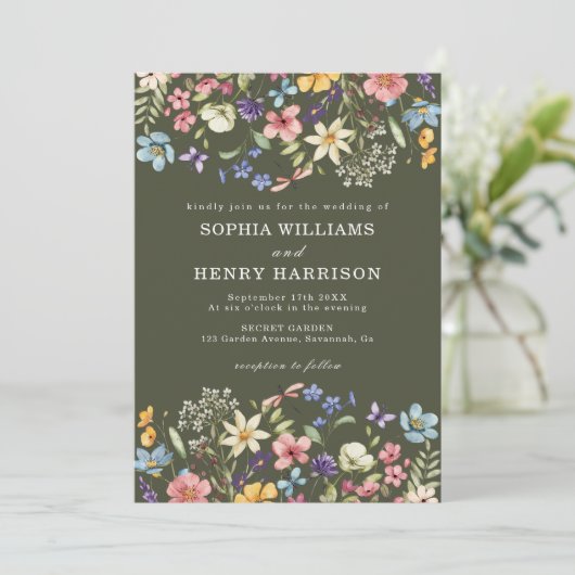 Wildblume Rustikales Land Grüne Hochzeit QR-Code Einladung (Stehend Vorderseite)