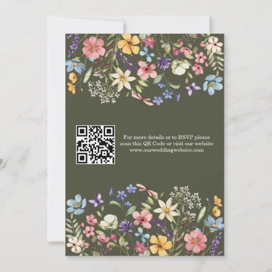 Wildblume Rustikales Land Grüne Hochzeit QR-Code Einladung (Rückseite)