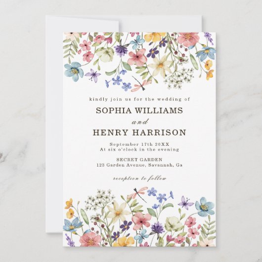 Wildblume Rustikales Land Hochzeit Moderner QR-Cod Einladung (Vorderseite)