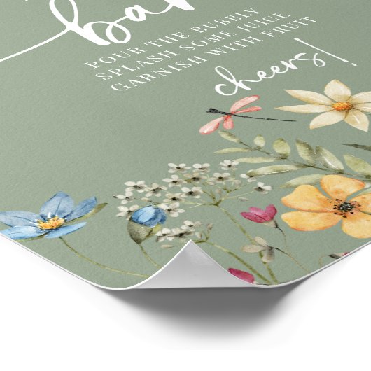 Wildblume Sage Brautparty Mimosa Bar Signa Poster (Ecke)