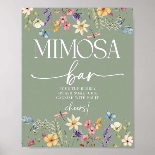Wildblume Sage Brautparty Mimosa Bar Signa Poster (Vorne)