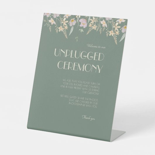 Wildblume Sage Deko Hochzeit Unplugged Zeremonie Sockelschild (Vorderseite)
