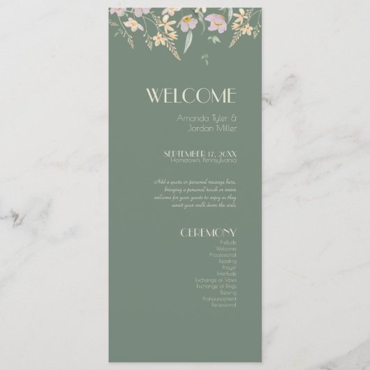 Wildblume Sage Deko Hochzeitsprogramm Programm (Vorderseite)