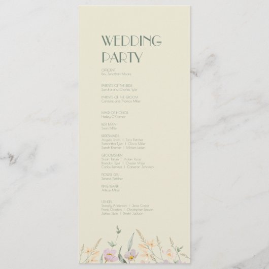 Wildblume Sage Deko Hochzeitsprogramm Programm (Rückseite)