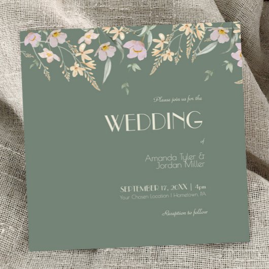Wildblume Sage Deko Square Wedding Einladung