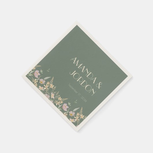 Wildblume Sage Deko Wedding Cocktail Serviette (Ecke)