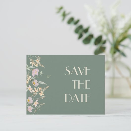 Wildblume Sage Deko Wedding Save the Date Ankündigungspostkarte (Stehend Vorderseite)