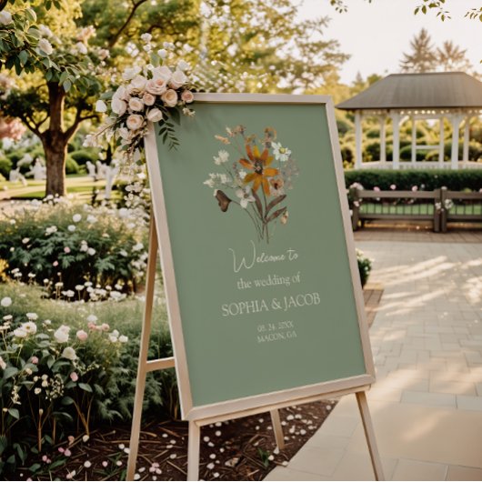 Wildblume Sage Green Boho Hochzeit Begrüßungszeich Poster