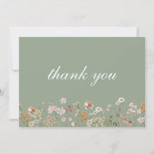 Wildblume Sage Green Boho Hochzeit Dankeskarte (Vorderseite)