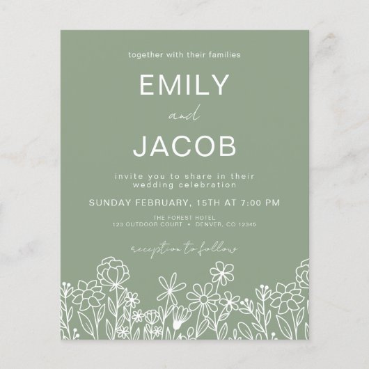 Wildblume Sage Green Botanical Wedding (Vorderseite)