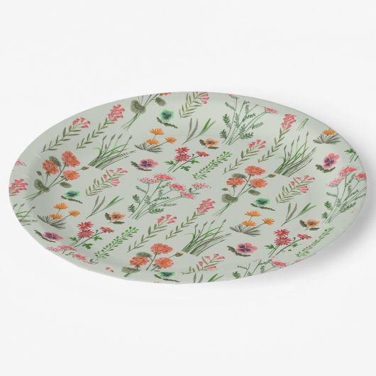 Wildblume Sage Green Brautparty Pappteller (Schrägansicht)