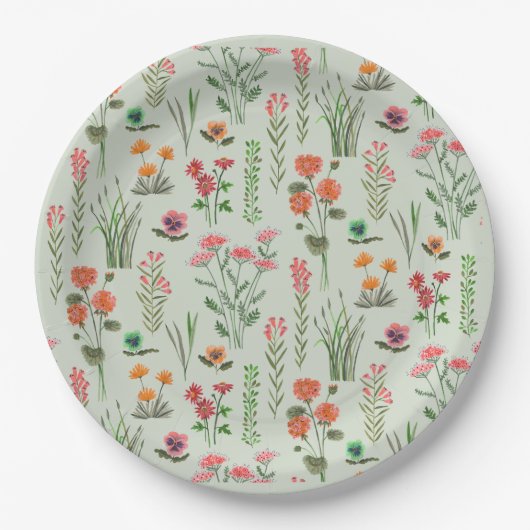 Wildblume Sage Green Brautparty Pappteller (Vorderseite)