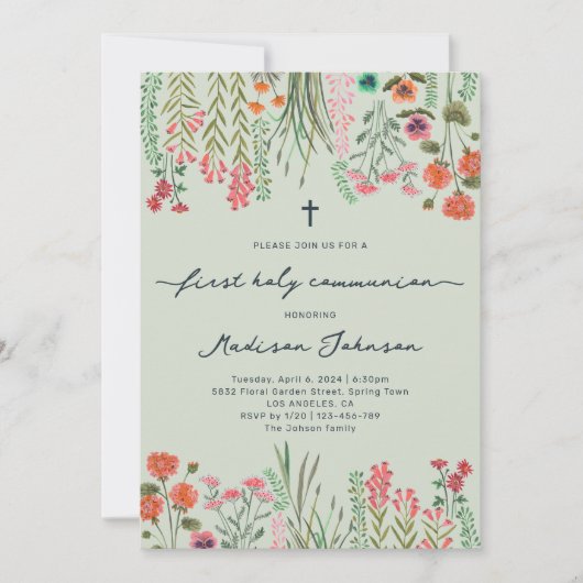Wildblume Sage Green First Heilige Kommune Einladung (Vorderseite)