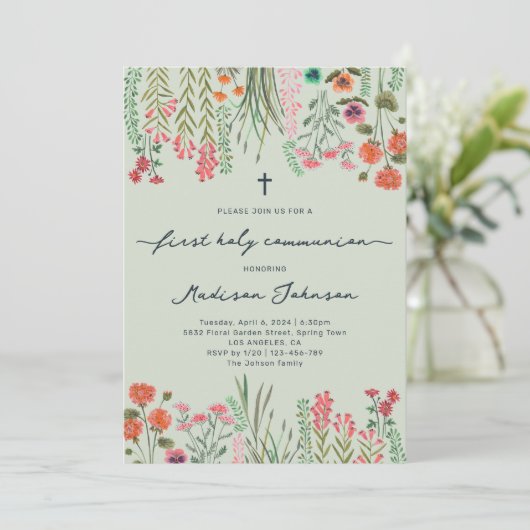 Wildblume Sage Green First Heilige Kommune Einladung (Stehend Vorderseite)